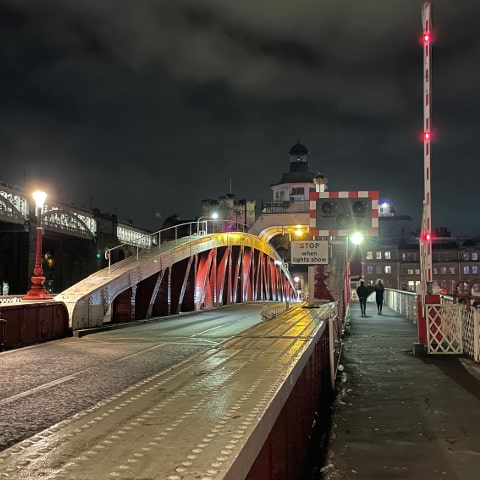 Newcastle Swing Bridge at night